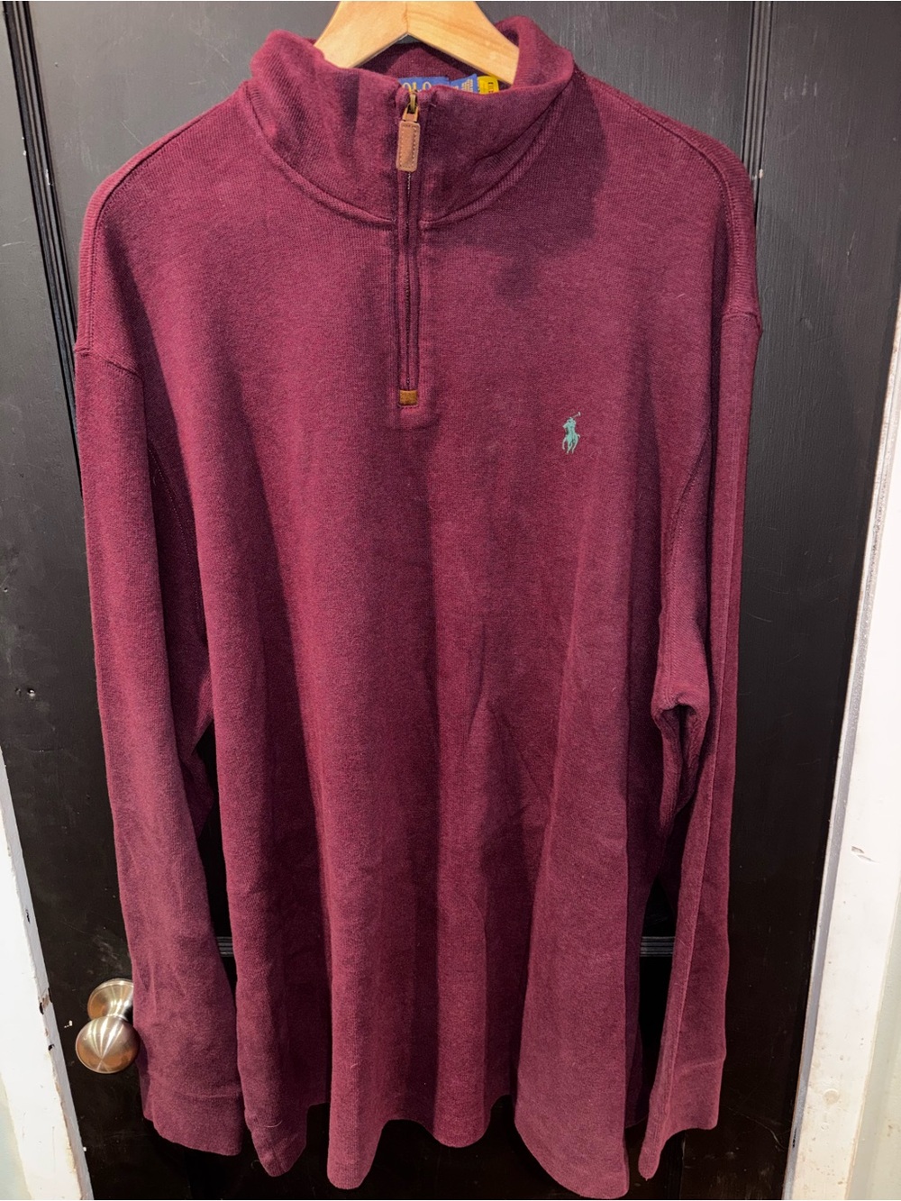 Polo Ralph Lauren Burgundy Quarter Zip Pullover Sweater XXL 100% Cotton - Picture 8 of 9